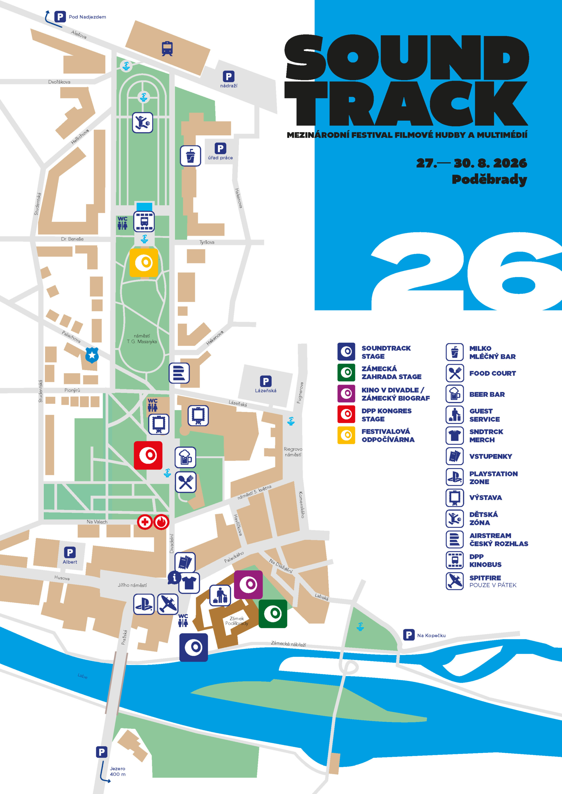 Mapa festivalu Soundtrack Poděbrady 2026